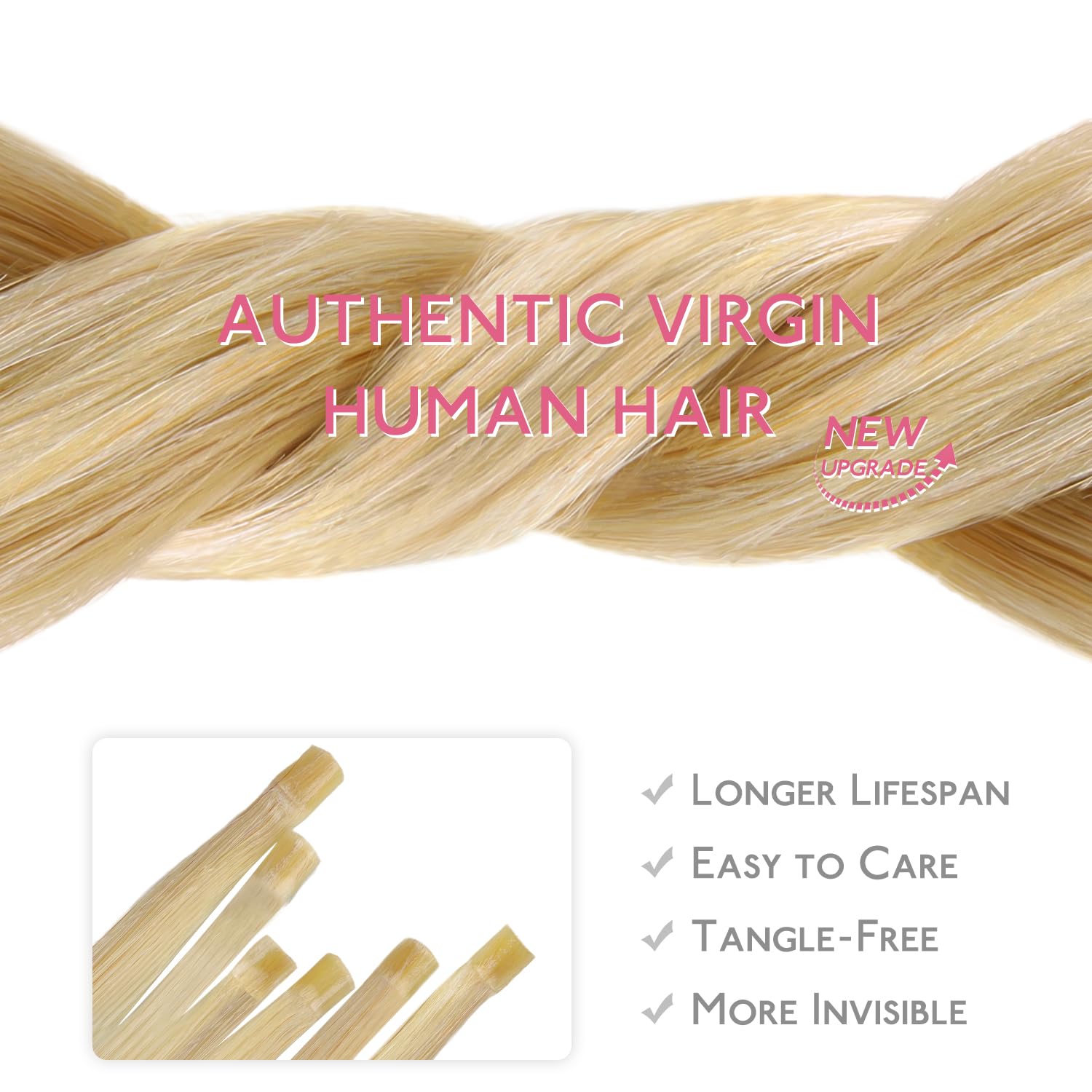 WENNALIFE U Tip Hair Extensions Human Hair, 50g 50s 14 Inch Light Blonde Highlighted Golden Blonde Remy Hair K Tip Hair Extension Real Human Hair Invisible Straight Keratin Hair Extensions