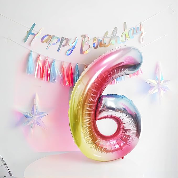 40 Inch Giant Rainbow Number 6 Balloons, Birthday Balloons, Helium Mylar Foil Big Number Balloons for Birthday Party Decorations, Kids' Birthday Anniversary Party Baby Shower Unicorn Parties