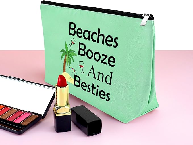 Mxrymvu Beach Gifts for Women Friends Makeup Bag Beach Lover Gifts Funny Vacation Themed Cosmetic Bag for Women Besties Birthday Christmas Graduation Present Travel Pouch（Green）