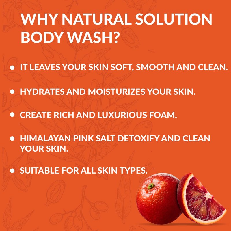 Natural Solution Body Wash, Formulated with Organic Blood Orange Extracts with Himalayan Pink Salt, Revitalizes & Refreshing Your Skin, 17 fl oz/Each – Pack of 3