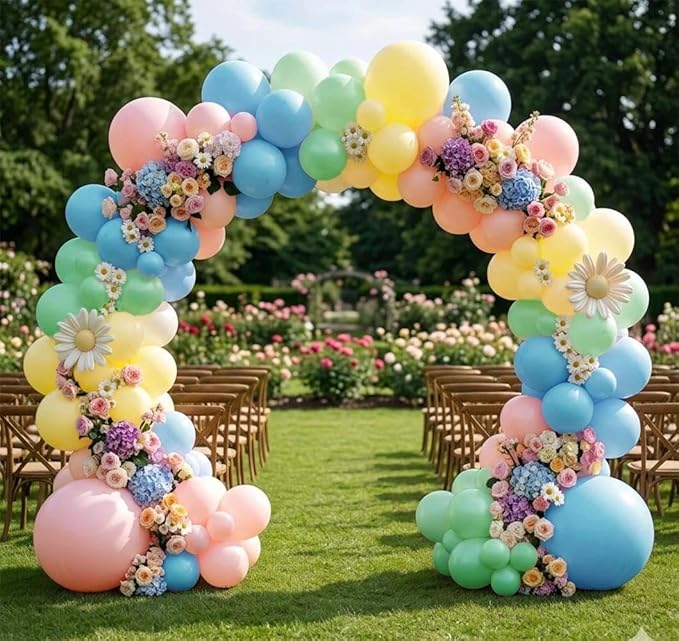 Pastel Balloon Arch Double Stuffed Pink Yellow Blue Green Balloons Different Size for Colorful Spring Princess Unicorn Easter Happy Birthday Baby Shower Party Decorations