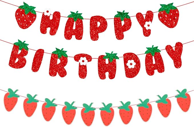 Strawberry Happy Birthday Banner Party Decoration Strawberry Themed Garland Baby Shower Birthday Decoration Supplies