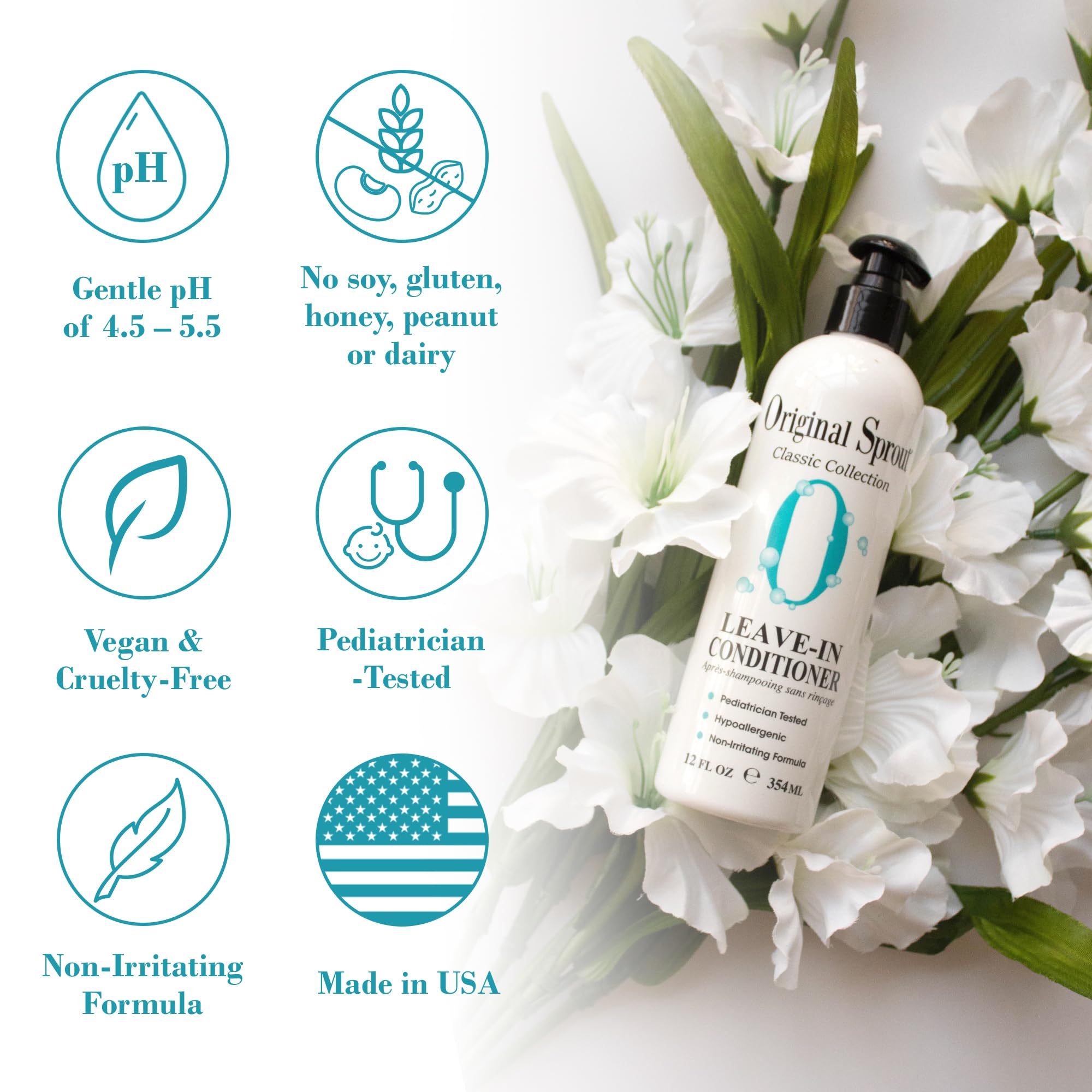 Original Sprout Leave-In Conditioner, Lightweight Moisturizing Conditioner for Dry & Damaged Hair, Detangles, Tames Frizz & Adds Shine, Vegan, Sulfate Free, Safe for Kids & Adults, 12 fl oz
