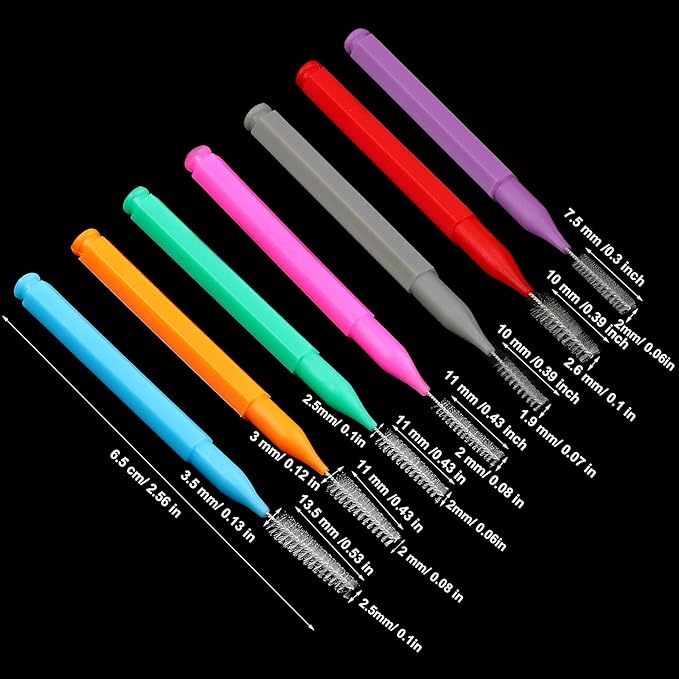 Patelai 100 Pieces Braces Brush for Cleaner Interdental Brush Toothpick Dental Tooth Flossing Head Oral Dental Hygiene Flosser Toothpick Cleaners Tooth Cleaning Tool(Warm Colors,Various Sizes)