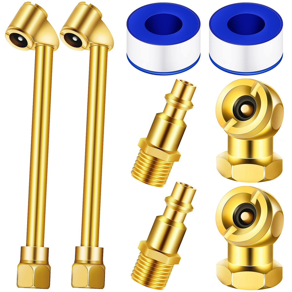Frienda 8 Pcs Air Chuck 1/4 Inch 2 Way Connection Closed Ball tire Chucks Dual Head NPT Male End Air Hose Pipe Fitting Tyre Valv