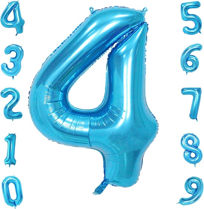 40 Inch Blue Number Balloons, Helium Mylar Foil Number Balloons for Birthdays, Number 4 Balloon for Party Wedding Bachelorette Birthday Bridal Shower Graduation Anniversary Celebration Party