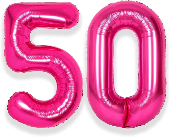 SUWEN 40 Inch Large Hot Pink 50 Balloon Numbers Big Foil Helium Number Balloons 0-9 Jumbo Happy 50th Mylar Birthday Party Decorations for Women Anniversary Party Supplies