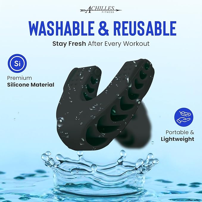Achilles Fitness Double Chin Reducer Jaw Exerciser – Black, 60LB Advanced Resistance, 1 Piece Jawline Sculptor and Face Slimmer for Women and Men – Ideal for Mewing Practice