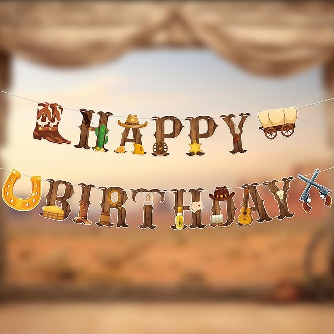 Cowboy Party Decorations Happy Birthday Banner Western Cowboy Party Banner Garland for Birthday Party Decorations Cowboy Party Supplies