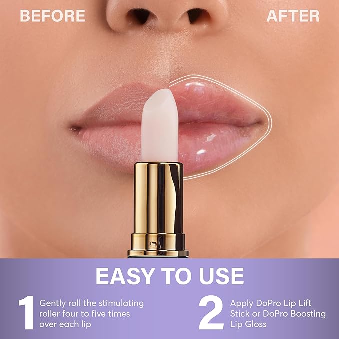 Plumping Lipstick with Stimulating Roller for Maximum Absorption and Long-Lasting Results – Lip Gloss with Hyaluronic Acid, Collagen, Vitamins C & E – Volumizing and Hydrating Lip Plumping Serum – 5ml