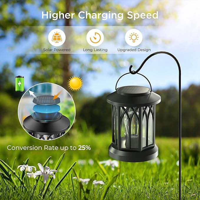 WdtPro Solar Lanterns Outdoor Hanging 4 Pack, Upgraded Bright Waterproof Lantern for Outside, Over 12Hrs Powered Lights for Garden, Yard, Patio Decor (Warm Light)