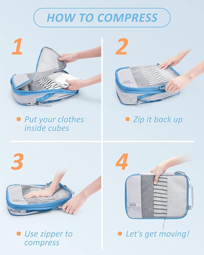 BAGSMART 6 Set /4 Set/2 Set Compression Packing Cubes for Travel, Lightweight Luggage Organizer Bags, Durable Space Saver Bags Travel Essentials