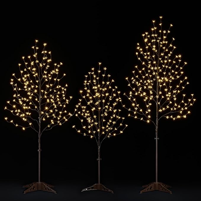 Lightshare LED Lighted Cherry Blossom Tree, 4FT, 5FT and 6FT, Warm White, Pack of 3, Decorate Home Garden, Summer, Wedding, Birthday, Christmas Holiday, Party, for Indoor and Outdoor Use