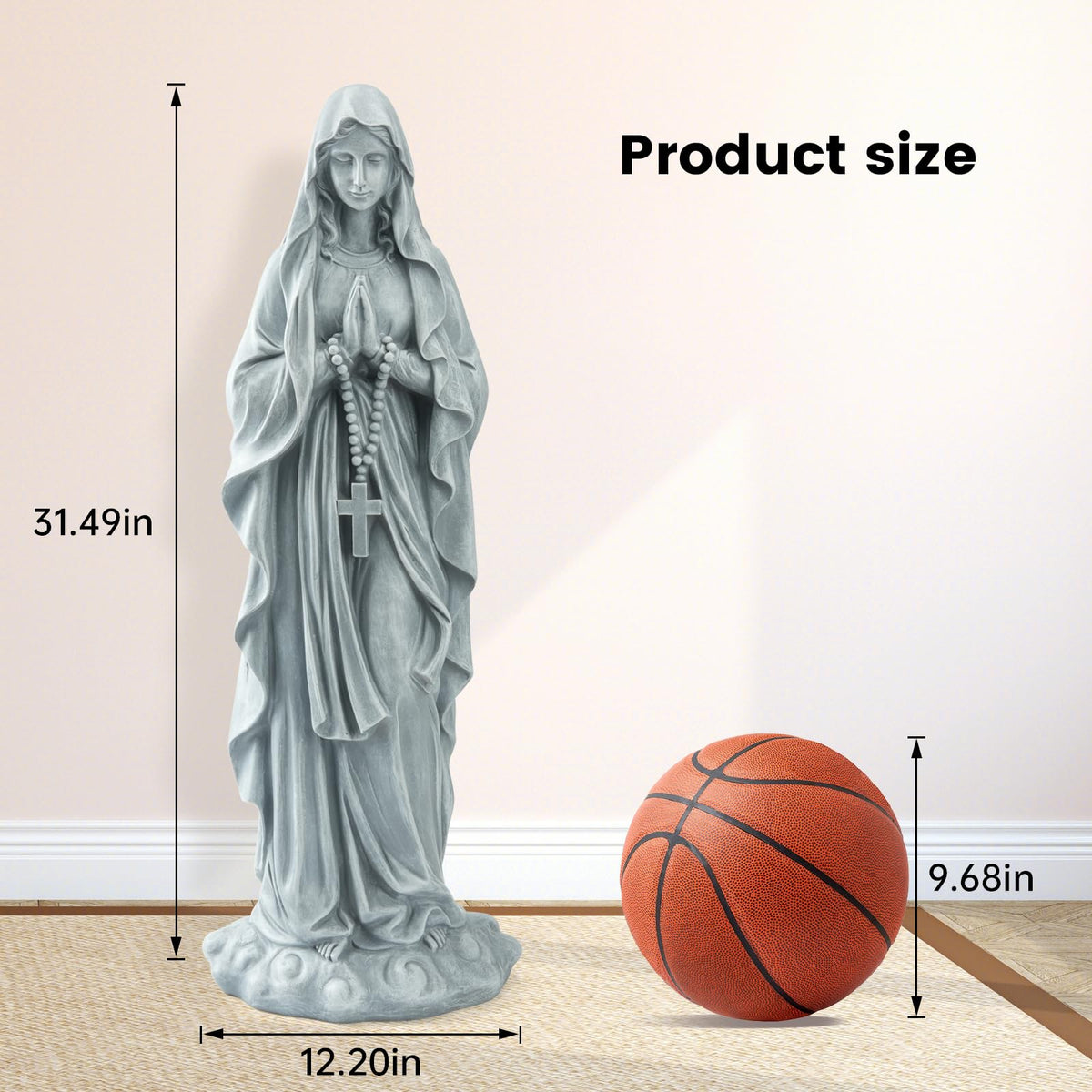 VChymm Virgin Mary Praying Statue 31.49 Inch Tall Outdoor Garden Religious Garden Outdoor Yard Patio Deck Home Entryway Hallway Sculpture Magnesium Oxide Stone （Grey Virgin）