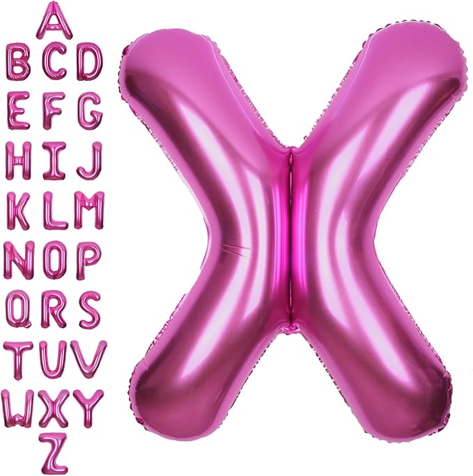 SUWEN 40 Inch Hot Pink Large X Letter Balloons Big Foil Helium Letter Balloons A-Z Jumbo Mylar Happy Birthday Party Decorations for Woman Anniversary Party Supplies