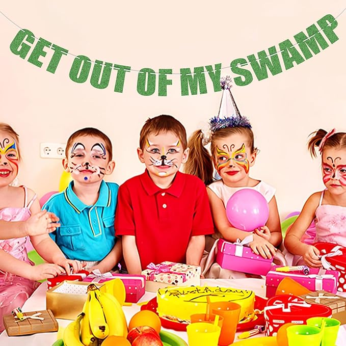 Pre-Strung Party Decorations Get Out of My Swamp Bunting Banner Green Glitter Birthday Funny Housewarming Party Decor