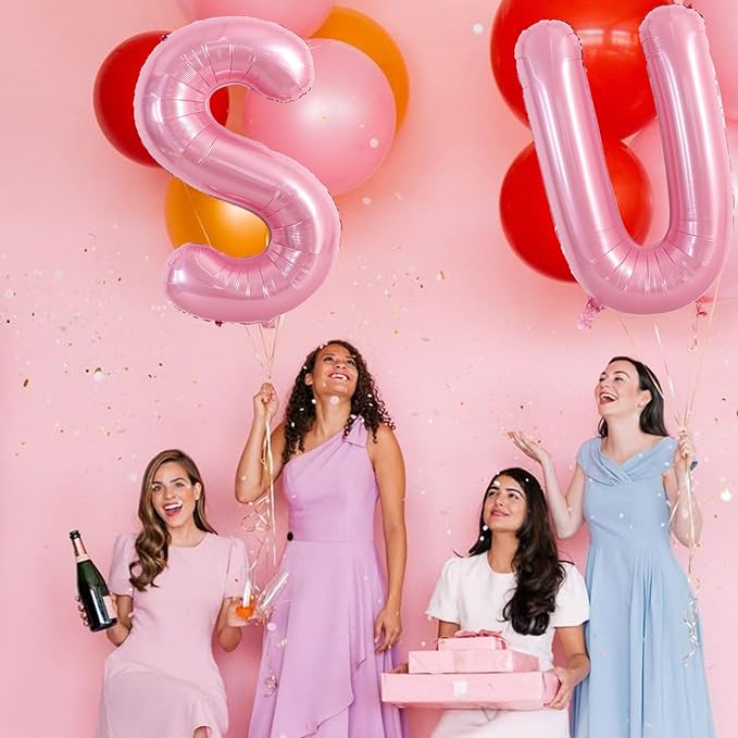 TONIFUL 40 Inch Large Pink Letter S Balloons Giant Foil Mylar Alphabet Balloon for Birthday Party Anniversary Baby Shower Wedding Supplies Decorations