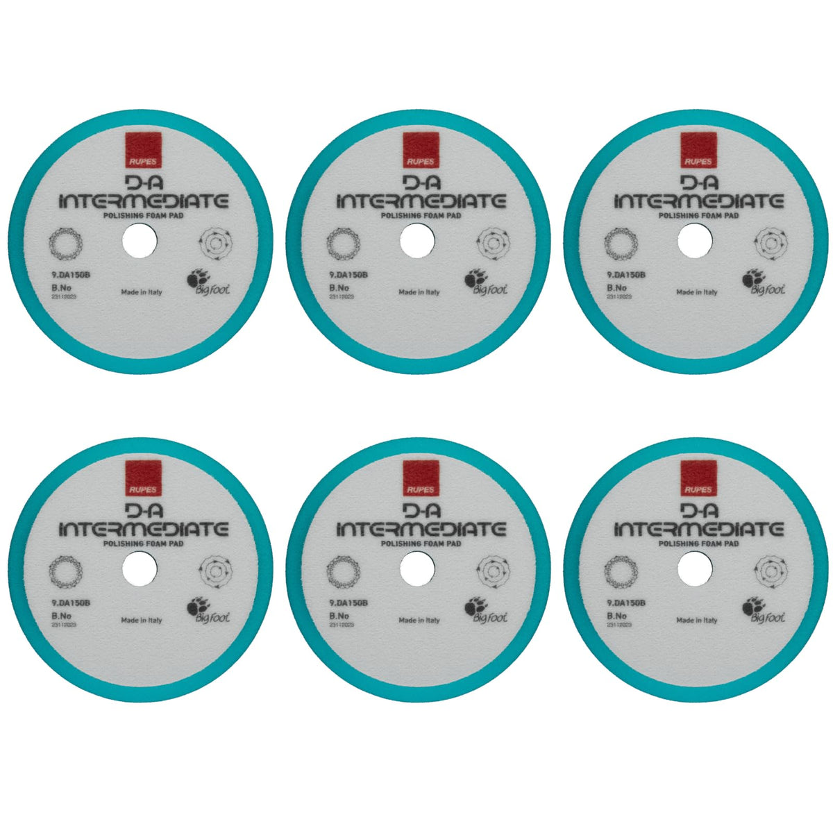 RUPES 150mm Pack of 6 Light Blue D-A Intermediate Foam Polishing Pads | Ideal for Paint Correction & Gloss Enhancement | Improve