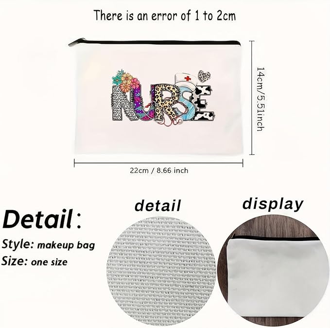 GRITOSE Nurse Makeup Bags Leopard Print Flowers deisgns Nurse Cosmetic Bag Work Toiletry Bag Accessories for Nurse Gifts Nursing Student Small Nurse Bag with Zipper