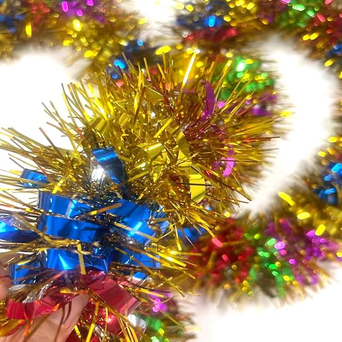 33 Ft Christmas Tinsel Garland Shiny Thick Metallic Twist Foil Xmas Tree Decorations for New Year Parties Birthday Party Teachers Day Easter Parade Floats Indoor Outdoor Hanging Decor Supplies