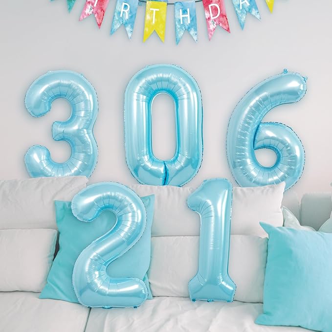 40 Inch light blue Number Balloons, Helium Mylar Foil Number Balloons for Birthdays, Number 0 Balloon for Party Decorations, Birthday Decorations, Boy Baby Shower