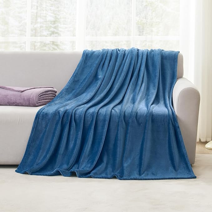 Hansleep Fleece Mineral Blue Full Blanket, Super Soft Flannel Fuzzy Plush Cozy Blanket for All Seasons, Mineral Blue, Full 84x90 Inches