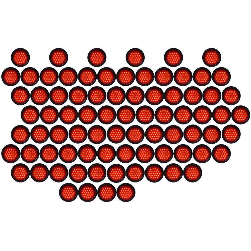 (80X) 4 Inch Round 24-LED RED Running Brake Stop Tail Lights w/Grommet Wiring Plug For Car Truck Trailer RV DC 12V