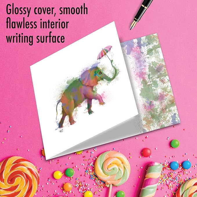 The Best Card Company - 1 Happy Birthday Card with Envelope - Adorable Colorful Animals, Fun Whimsical Notecard - Funky Rainbow Wildlife - Elephant CQ4948JBDG