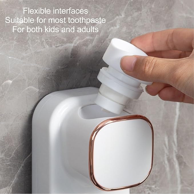 Electric Toothpaste Dispenser, Automatic Toothpaste Squeezer, Wall Mounted with 3 Toothbrush Slots and Holder, Smart Bathroom Accessories Stylish Decor (White)