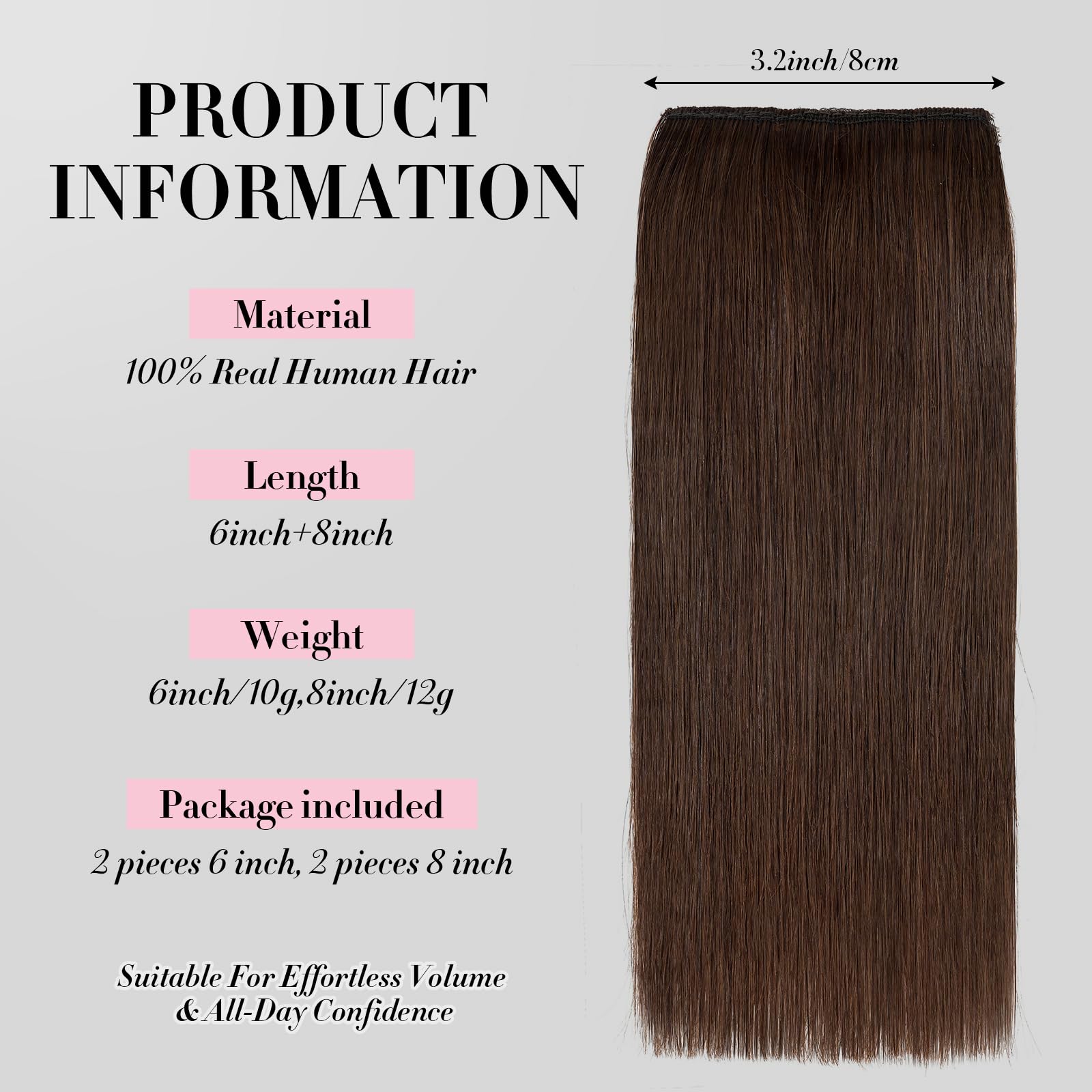 Clip in Short Hair Extensions Real Human Hair,Prokyvity Invisible Human Hair Clip in Extensions Short,(6inch&8inch)4 pieces Mini Extensions for volume or highligh,Meduim Brown