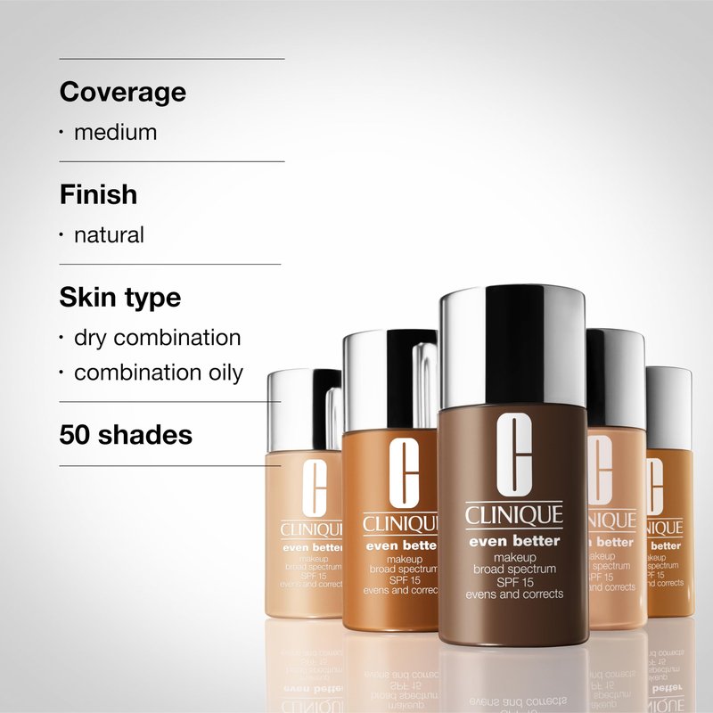 Clinique Even Better Makeup Liquid Foundation SPF 15 With Vitamin C For Dry + Oily Combination Skin Types | Medium Coverage + Natural Finish | Evens Skin Tone + Reduces Dark Spots, Golden, 1 Fl Oz