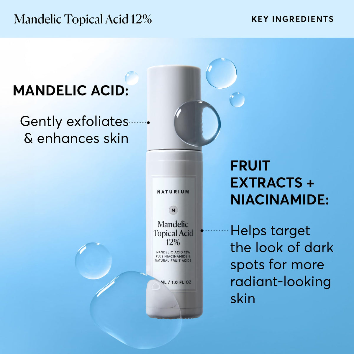 Naturium Mandelic Topical Acid 12%, Plus Niacinamide & Natural Fruit Acids, Anti-Aging Skin Care, 1 oz
