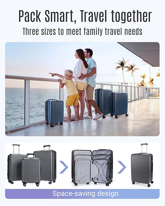 LIGHT FLIGHT Luggage Sets, Durable Hard Shell 3 Piece Set Suitcase with Spinner Wheels, Hardside Lightweight Luggage set with TSA Lock, Large Travel Luggage Set (20" 24" 28"), Glacier Gray