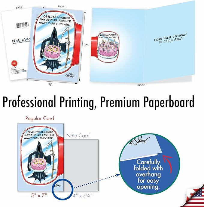 NobleWorks 50th Birthday Greeting Card with 5 x 7 Inch Envelope (1 Card) Bday Objects in Mirror Milestones 50 4794