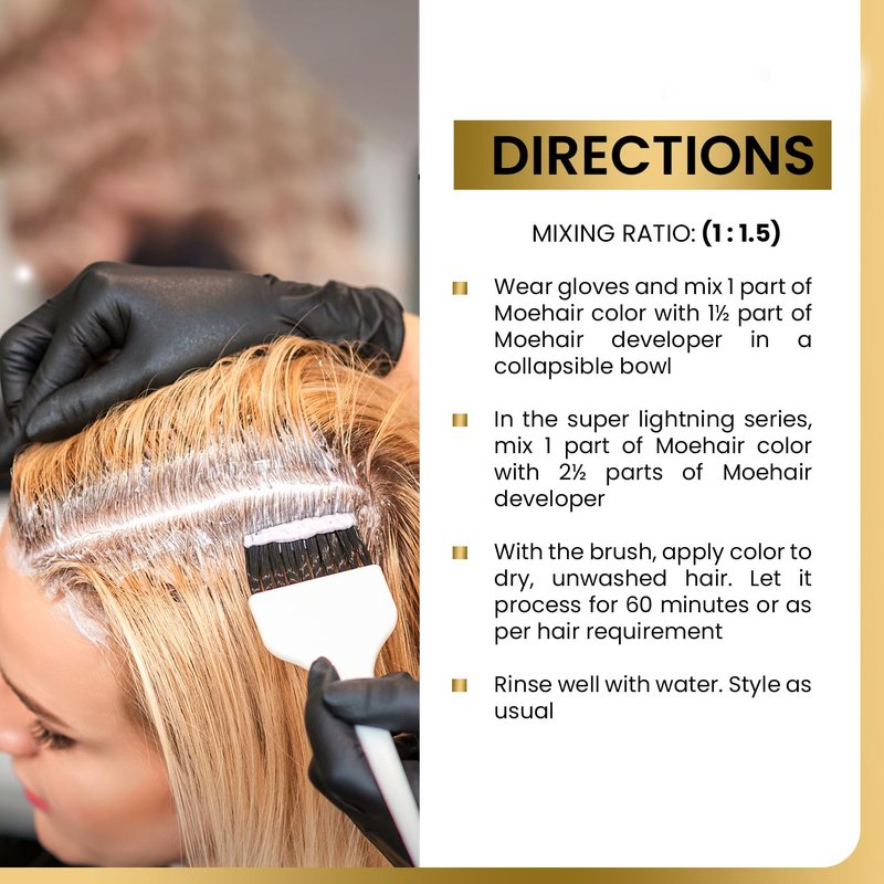 MOEHAIR Hair Coloring Kit | 6N Permanent Hair Color (Dark Blonde), 20 Volume Developer 6%, Coloring Brush, Gloves & Mixing Bowl | Keratin Infused Color | 100% Gray Coverage | Adds Shines & Softness
