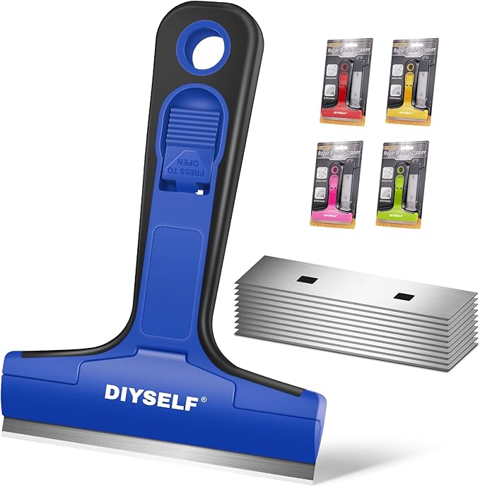 DIYSELF 1 Pack Razor Blade Scraper with 10 Extra Razor Blades, Scraper Tool, Glass Scraper for Cleaning, Glass Stove Top Scraper, Window Scraper, Paint, Cooktop, Oven Scraper, Razor Scraper Tool