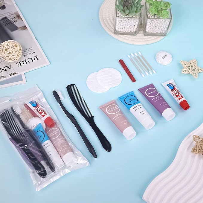 Toiletries Kits Bulk Disposable Travel Supplies, Personal Hygiene Care Essentials Men Women Trial Size Toiletry Sets Amenities for Hotel/Camping/ Charity/Homeless/Shelter/Relief 7 in 1 (40 Pack)