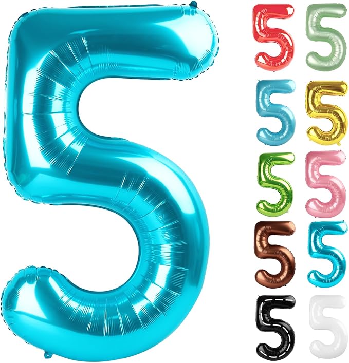 Light Blue Number 5 Balloon 40 Inch, 5 Balloon Number, 5th Birthday Decorations, Light Blue Party Supplies for Boys Girls