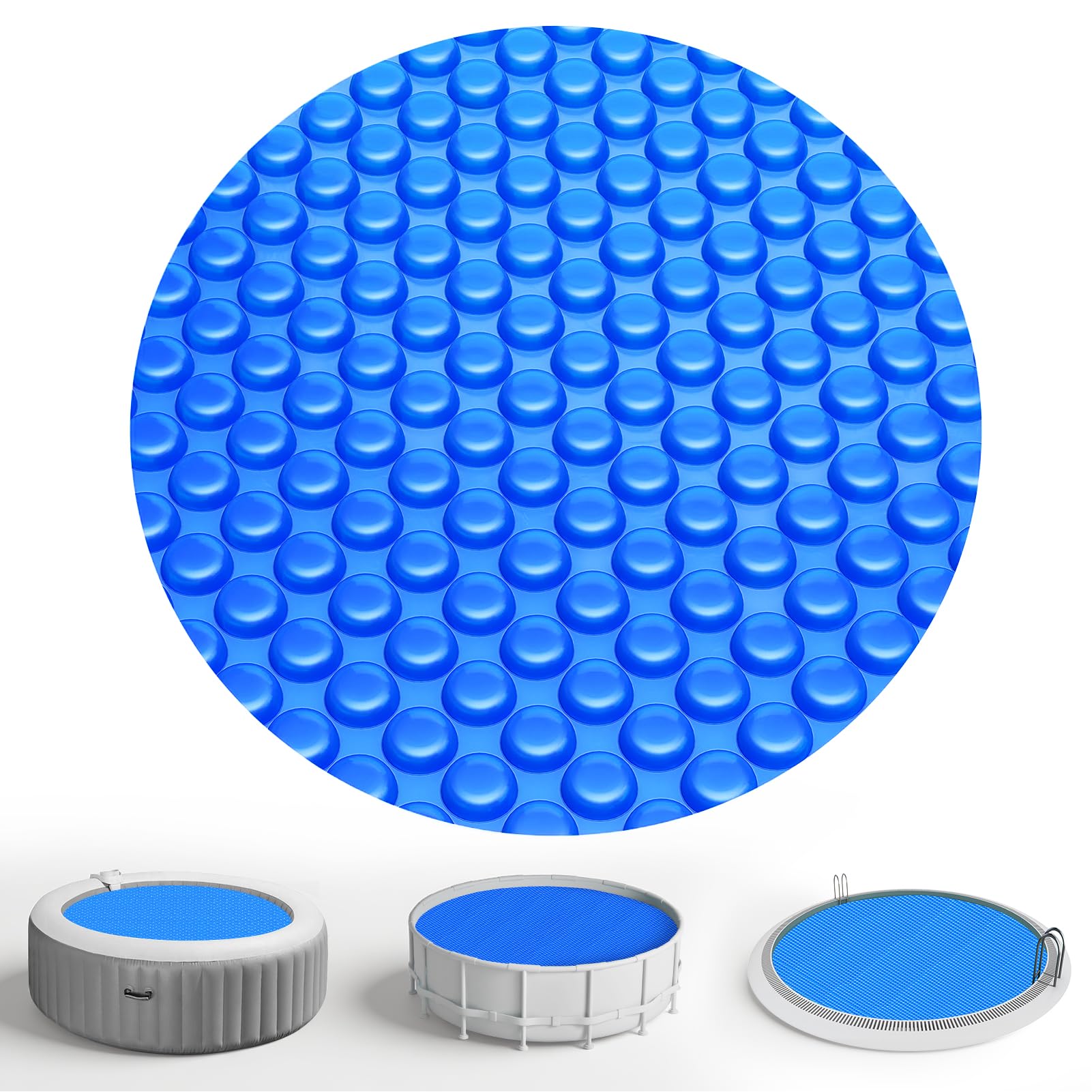 KETNET Solar Pool Cover 12 ft Round for 6-24ft Above Ground Inground Pools, Hot Tub Spa Thermal Heating Bubble Wrap Covers, 12 Mil Heavy-Duty Circle Blue Floating Blanket Mat for Swimming Pools