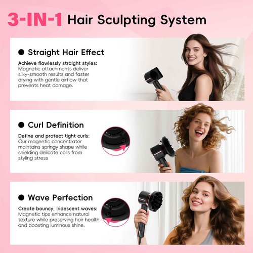 CINOSTAR Hair Dryer with Smart Cool and Hot Air Circulation, 1600W Brushless Motor,Magnetic Attachments 2 Nozzles, Fast Drying Ionic Technology, Frizz Free Hair Scalp Care,Black Gold