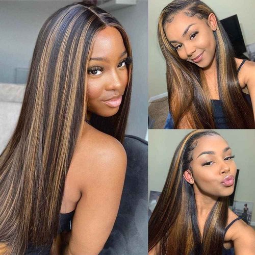 Ombre Lace Front Wig Human Hair 22 Inch 180% Density FB/30 13x4 Full Frontal Hd Transparent Lace Straight Lace Front Wig Human Hair Colored Wigs For Black Women Frontal Highlight Wig Human Hair