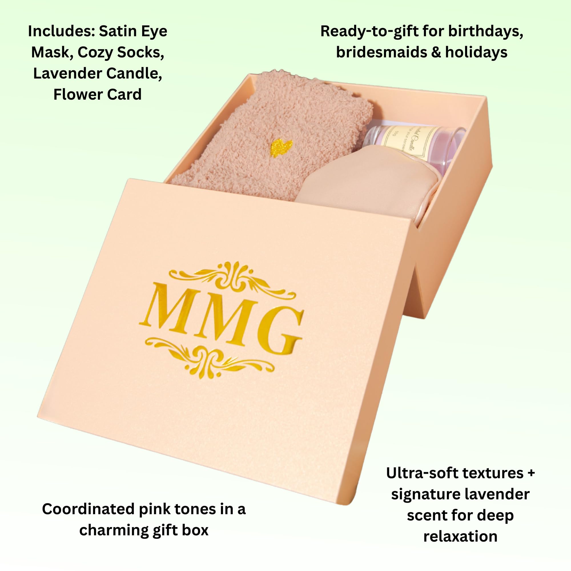 Spa Gift Set for Women – Self Care Gift Basket with Candle, Cozy Socks & Silk Eye Mask – Birthday Gifts for Women, Stress Relief, Relaxation Gifts for Her, Mom, Wife (Blush Pink)