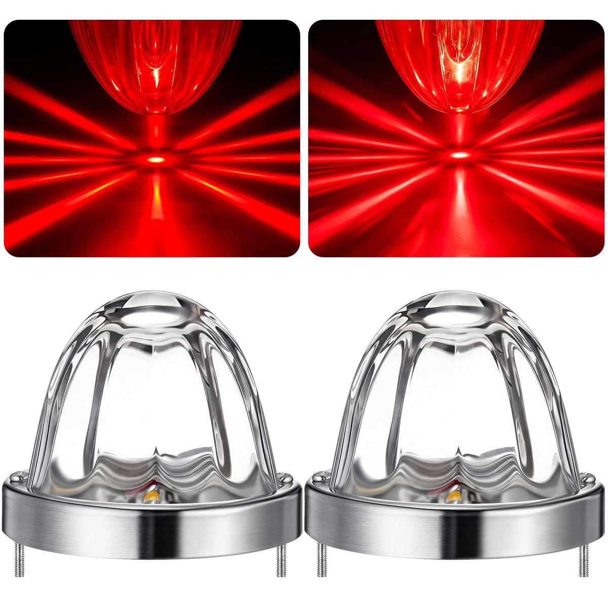VIHOSE 2 Pcs Red Glass Watermelon Lights LED Strobe and Constant Marker Dual Function Watermelon Stop Turn Tail Lights with Stai