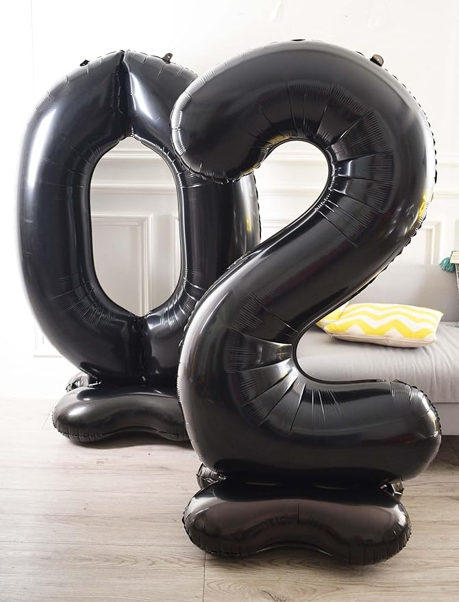 60 Inch Black Number Balloon Large Foil Number Balloons With Base，0-9 Big Number Balloons for Birthday Party Supplies Decorations