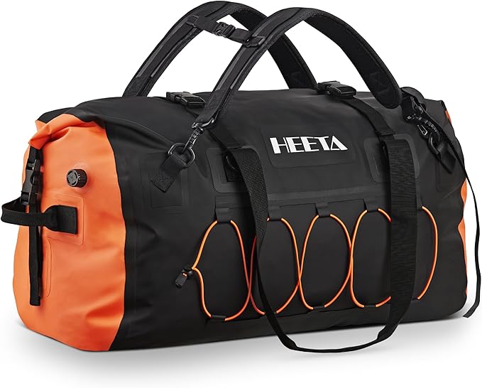 HEETA Waterproof Duffel Bag Motorcycle Dry Bag Backpack, 60L/80L Extra Large Rolltop Travel Duffle Bags with Straps & Handles for Kayaking Rafting Boating Canoeing Camping Gym Beach Cruise Ship