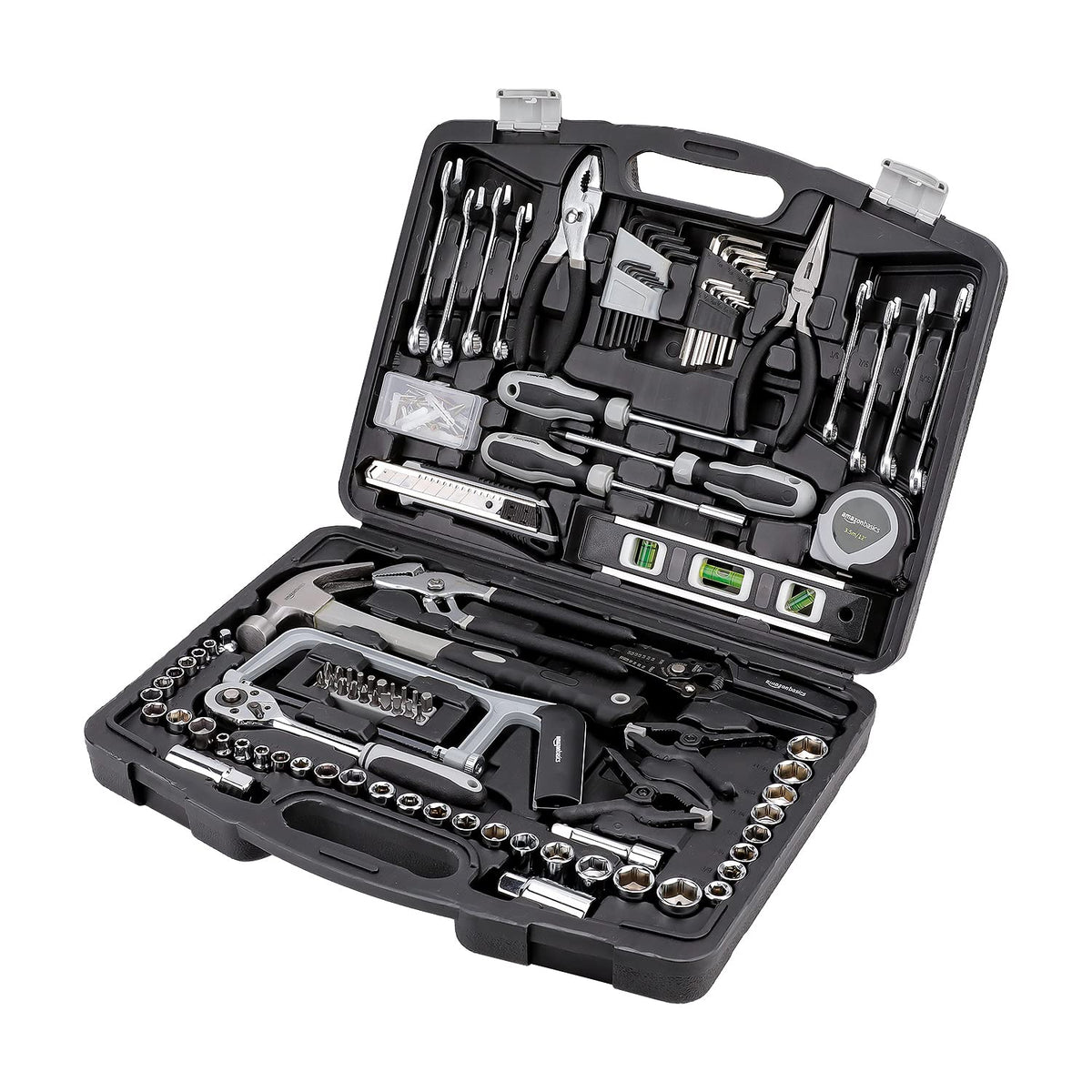 Amazon Basics 173-Piece General Household Hand Tool Set with Storage Case, Portable Tool Kit for Home Maintenance and Everyday Repairs