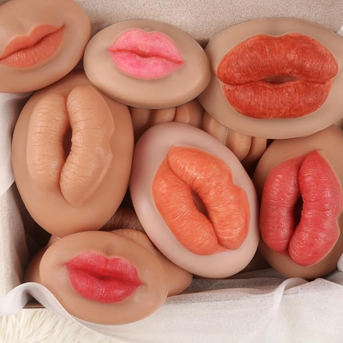 3D Silicone Fake Lips Large with Lipstick for Makeup Tattoo Practice Realistic Artificial Lip Mannequin for Beginners Artists (Thick Big Lip,Natural)