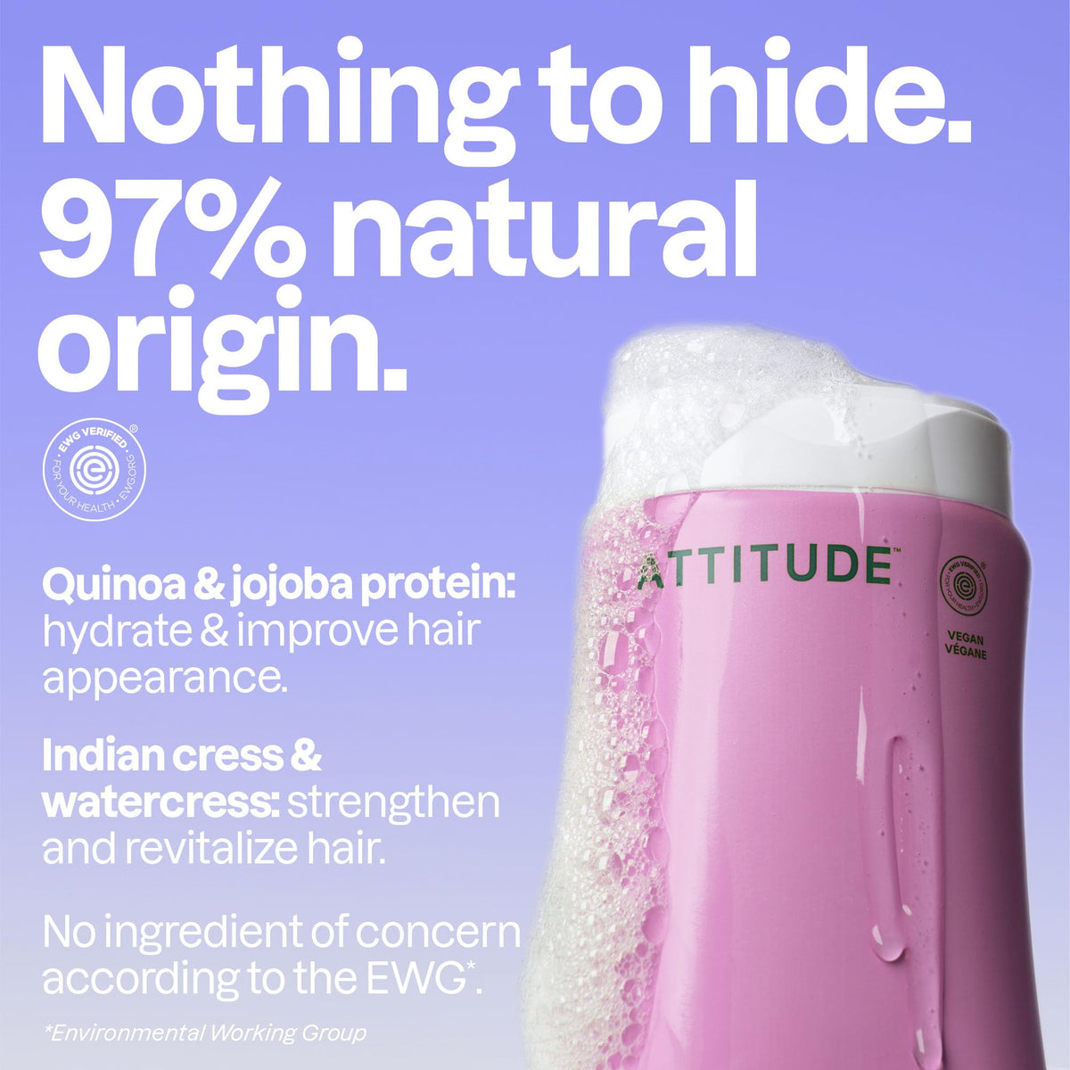 ATTITUDE Moisture Rich Hair Shampoo, EWG Verified, For Dry and Damaged Hair, Naturally Derived Ingredients, Vegan, Plant Based, Quinoa and Jojoba, 8 Fl Oz