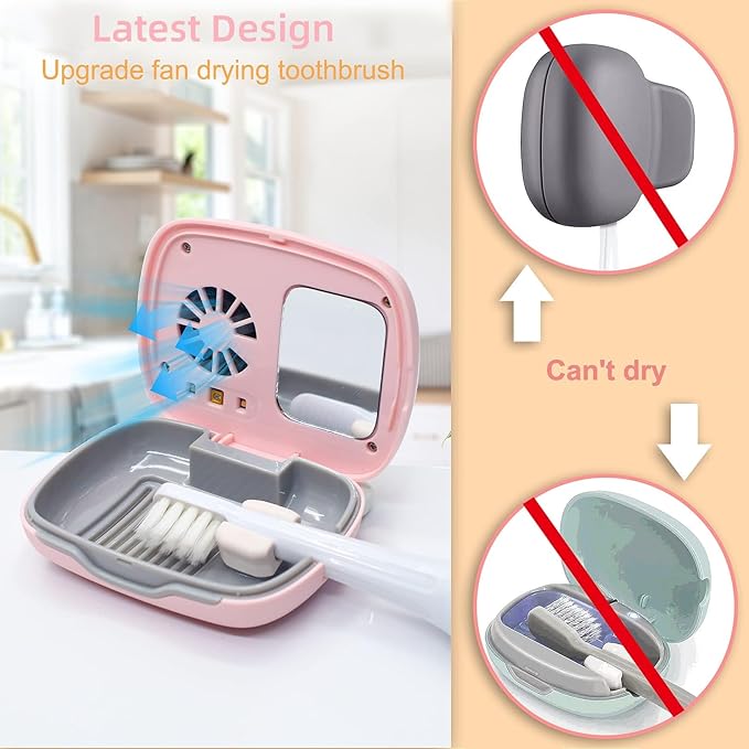 Toothbrush Travel Cover, Toothbrush Travel Case With Air Drying Function, Rechargeable Portable Toothbrush Travel Container with Holder for Household and Travel - pink