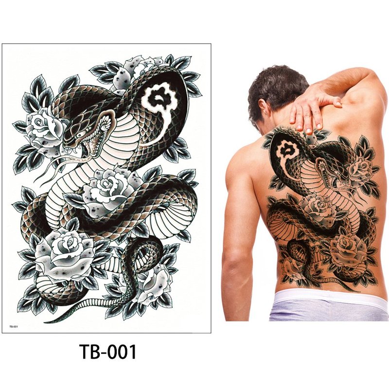 Glaryyears Super Big Full Back Covered Temporary Tattoos, 3 Pack Large Fake Realistic Tattoo Stickers for Adults Men Women, Scary Fierce Tiger Snake Serpent Design